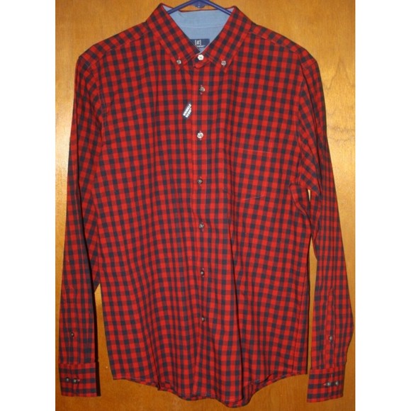 George Red & Black Plaid Mens Shirt Size M (38/40) LS Wrinkle Resistant NWT - Picture 1 of 9